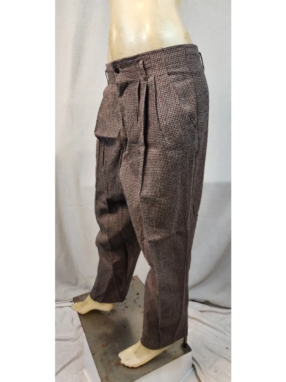 VTG Inclinations Size 12 Brown Pleated Tapered Leg Dress Pants Houndstooth USED - Picture 4 of 6